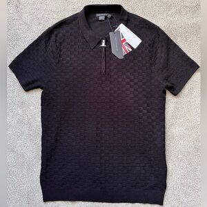 NWT Mens French Connection Half Zip Textured Polo Shirt Size Large Viscose NEW